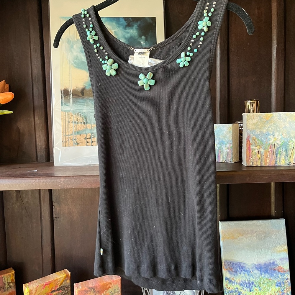 Black tank with turquoise beading